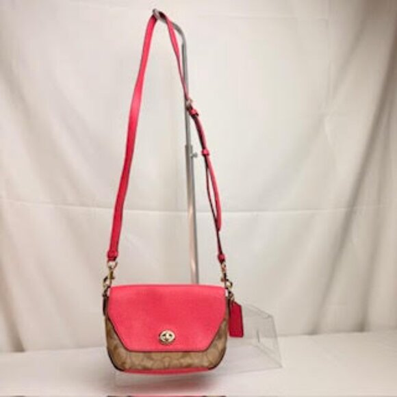 Coach Signature Canvas & Pebbled Leather Crossbody Bag Pink/Khaki, Gold Hardware - Picture 2 of 8